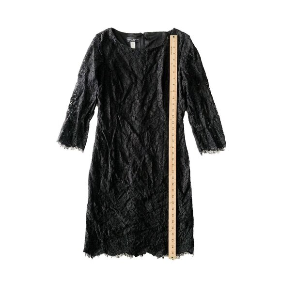 Simply Styled Womens Size M Black Lace 3/4 Sleeve Scoop Neck Mini Dress - Picture 2 of 9
